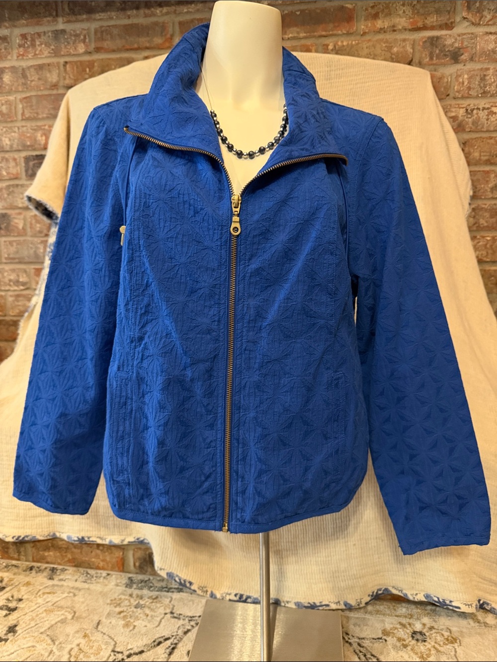 Ruby Rd. Textured Royal Blue Zip-Front Bomber Jacket